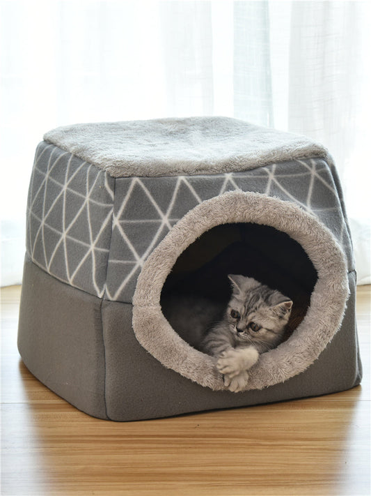 KFX-1479613 Comfortable Semi-Enclosed Pet Bed with Detachable Cushion and Anti-Slip Base