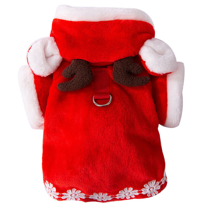 KFX-1480125 Warm Hooded Cape with Christmas Antlers for Pets in Green Elk and Red Sweater Designs