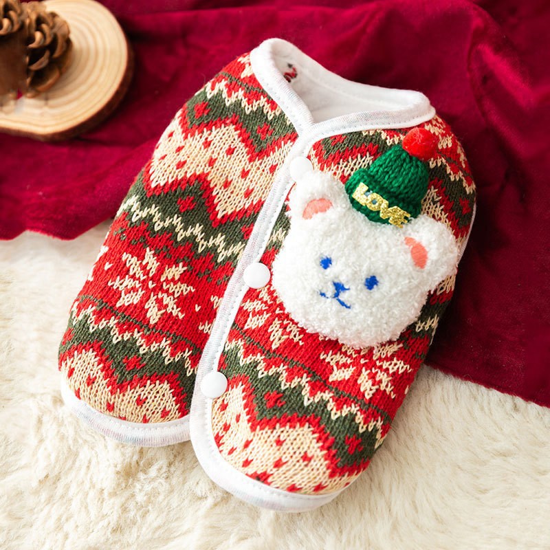 KFX-1480125 Warm Hooded Cape with Christmas Antlers for Pets in Green Elk and Red Sweater Designs