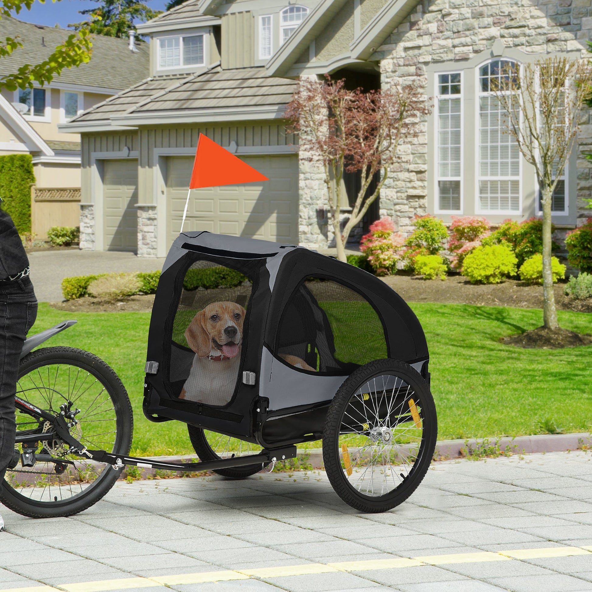 KFX-1481021 Medium Dog Bike Trailer and Pet Stroller with Reflective Safety Features, Black