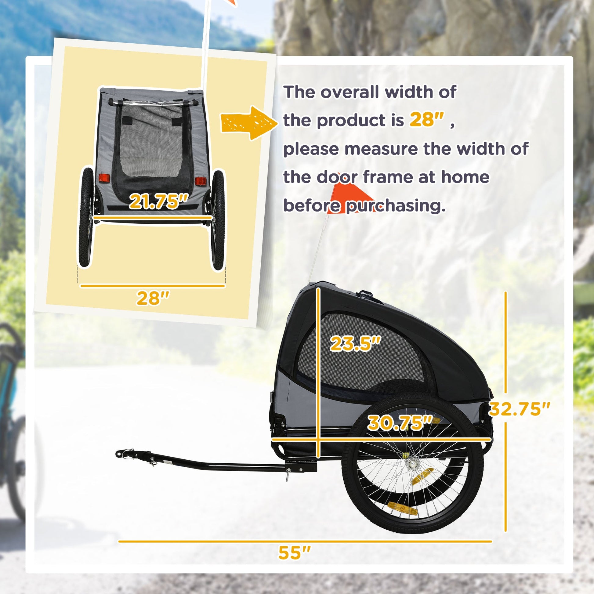 KFX-1481021 Medium Dog Bike Trailer and Pet Stroller with Reflective Safety Features, Black