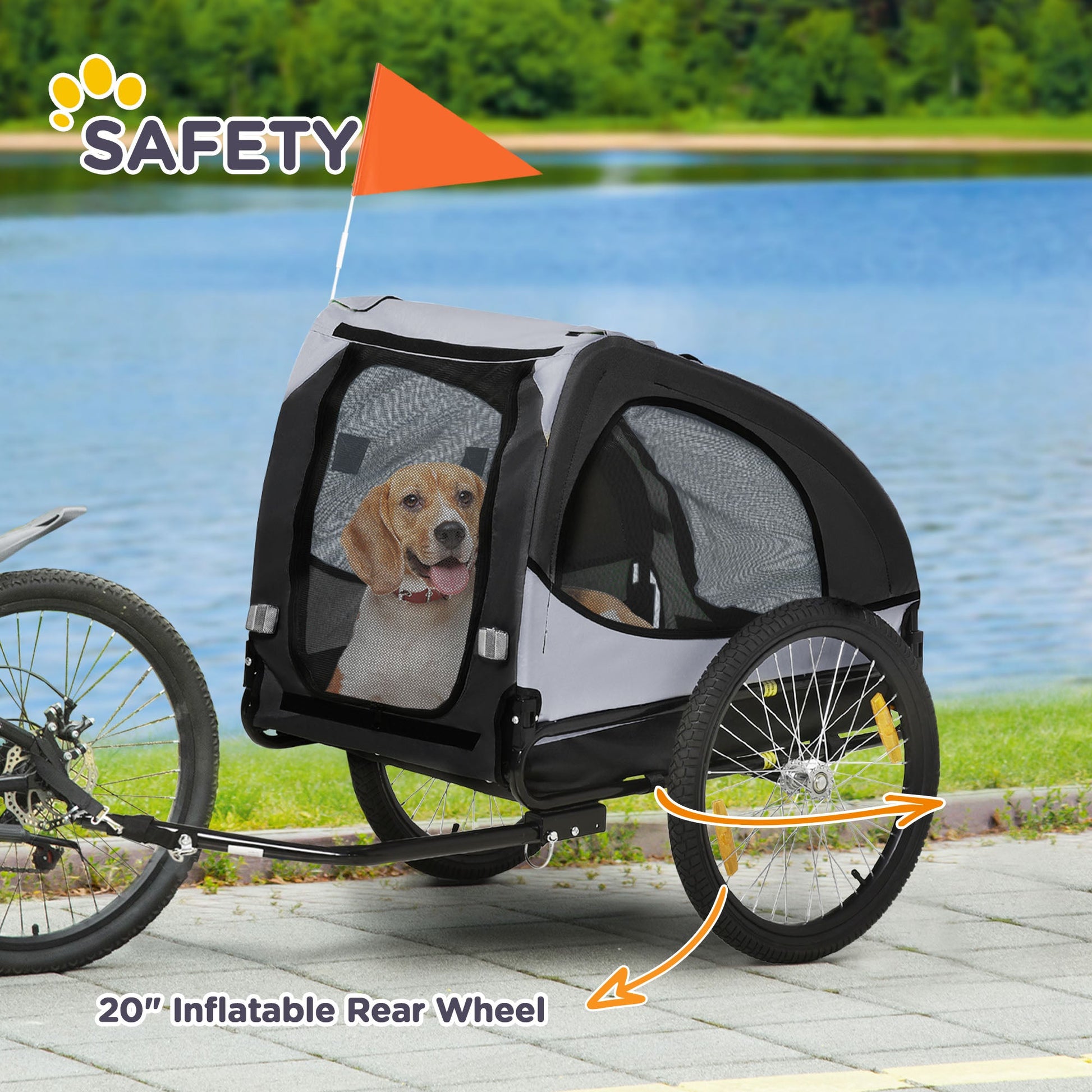 KFX-1481021 Medium Dog Bike Trailer and Pet Stroller with Reflective Safety Features, Black