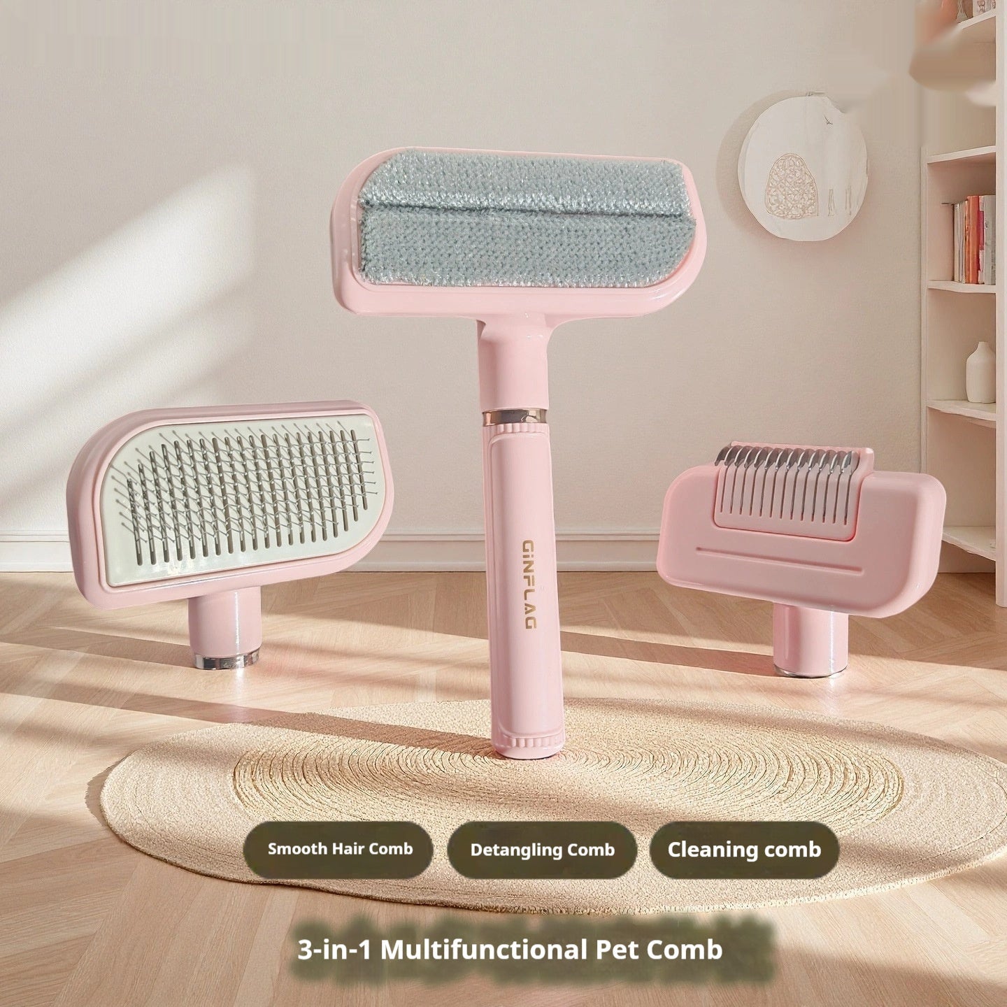 KFX-1481149 Large Deshedding Brush for Pets - Available in Noble Pink, Moonlight White, and Cherry Pink