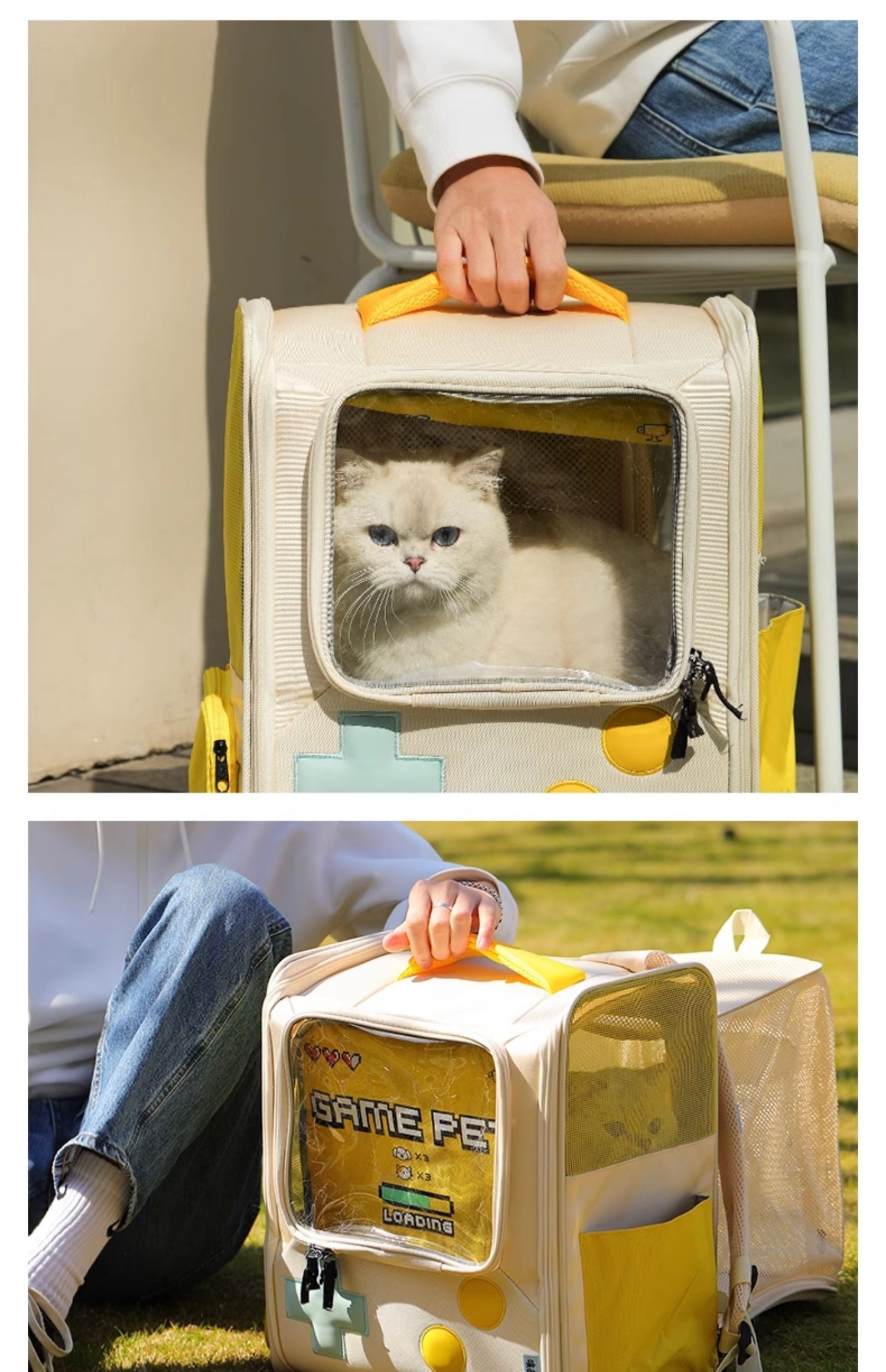 KFX-1481789 Portable Retro-Style Cat and Dog Travel Backpack - Large Capacity Pet Carrier Bag