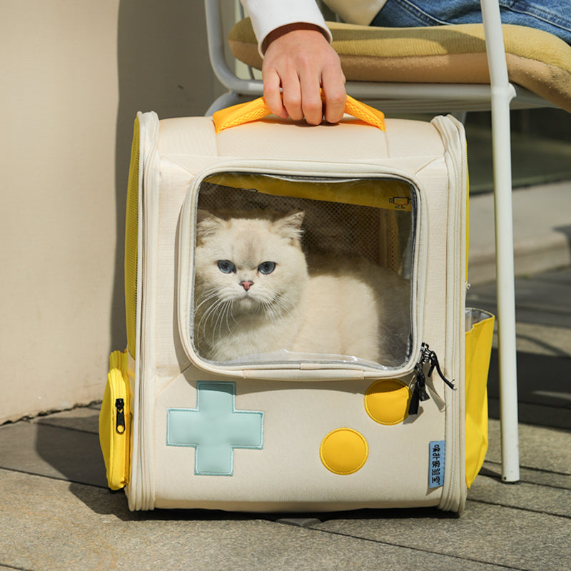 KFX-1481789 Portable Retro-Style Cat and Dog Travel Backpack - Large Capacity Pet Carrier Bag