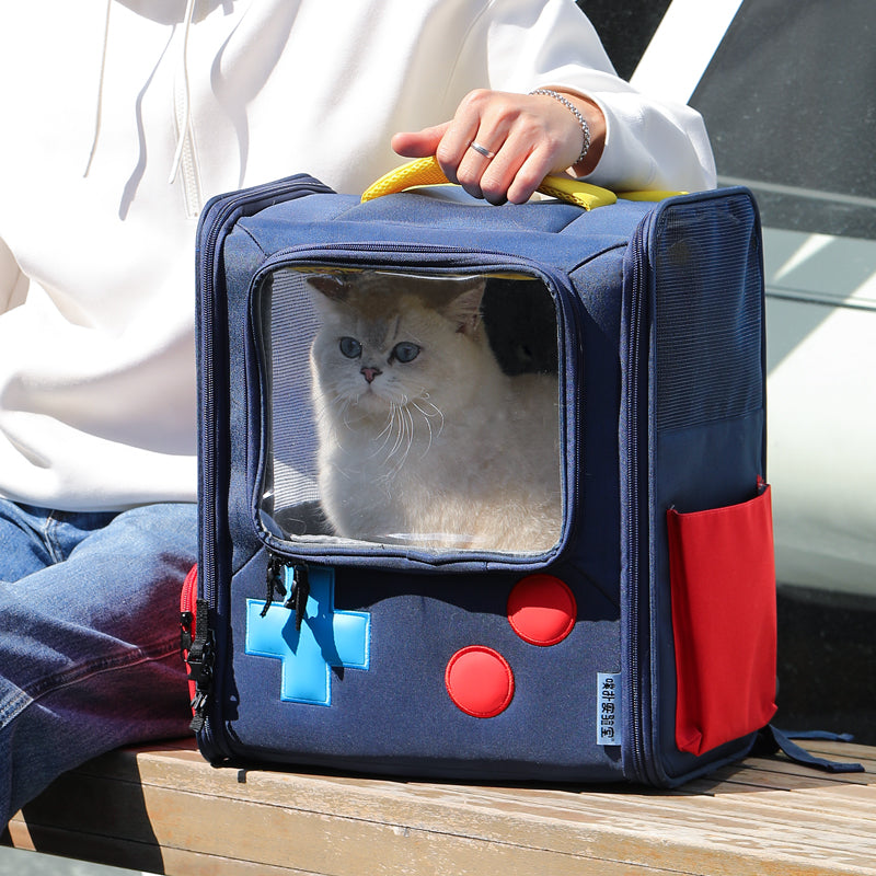 KFX-1481789 Portable Retro-Style Cat and Dog Travel Backpack - Large Capacity Pet Carrier Bag