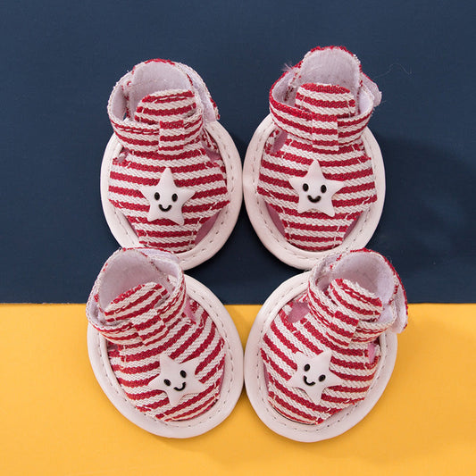 KFX-1482173 Striped Canvas Dog Sandals - Non-slip, Breathable Pet Shoes for Summer