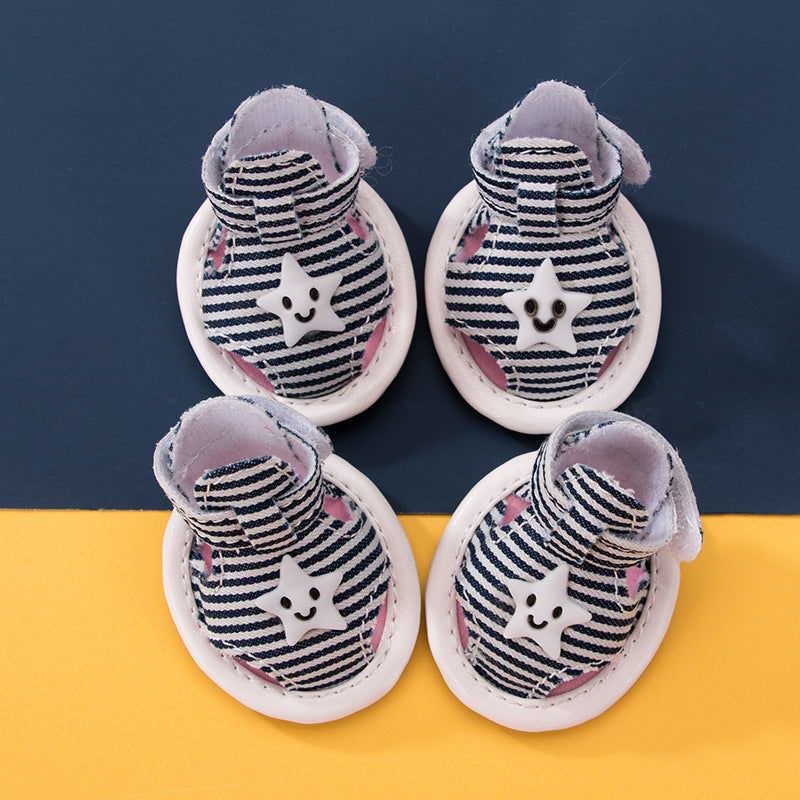 KFX-1482173 Striped Canvas Dog Sandals - Non-slip, Breathable Pet Shoes for Summer