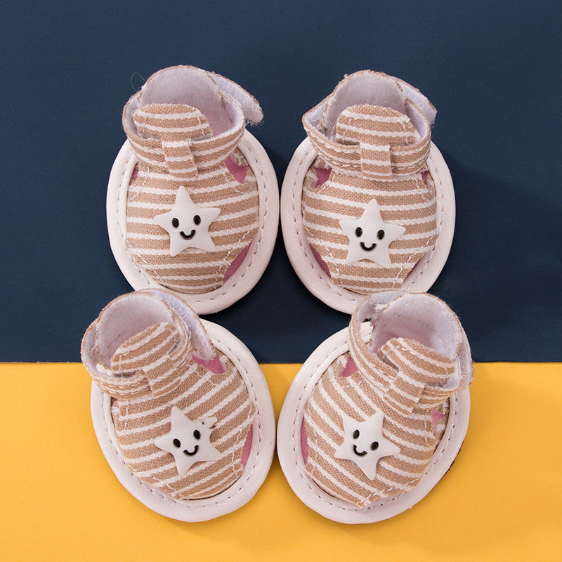 KFX-1482173 Striped Canvas Dog Sandals - Non-slip, Breathable Pet Shoes for Summer