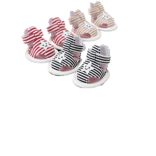 KFX-1482173 Striped Canvas Dog Sandals - Non-slip, Breathable Pet Shoes for Summer