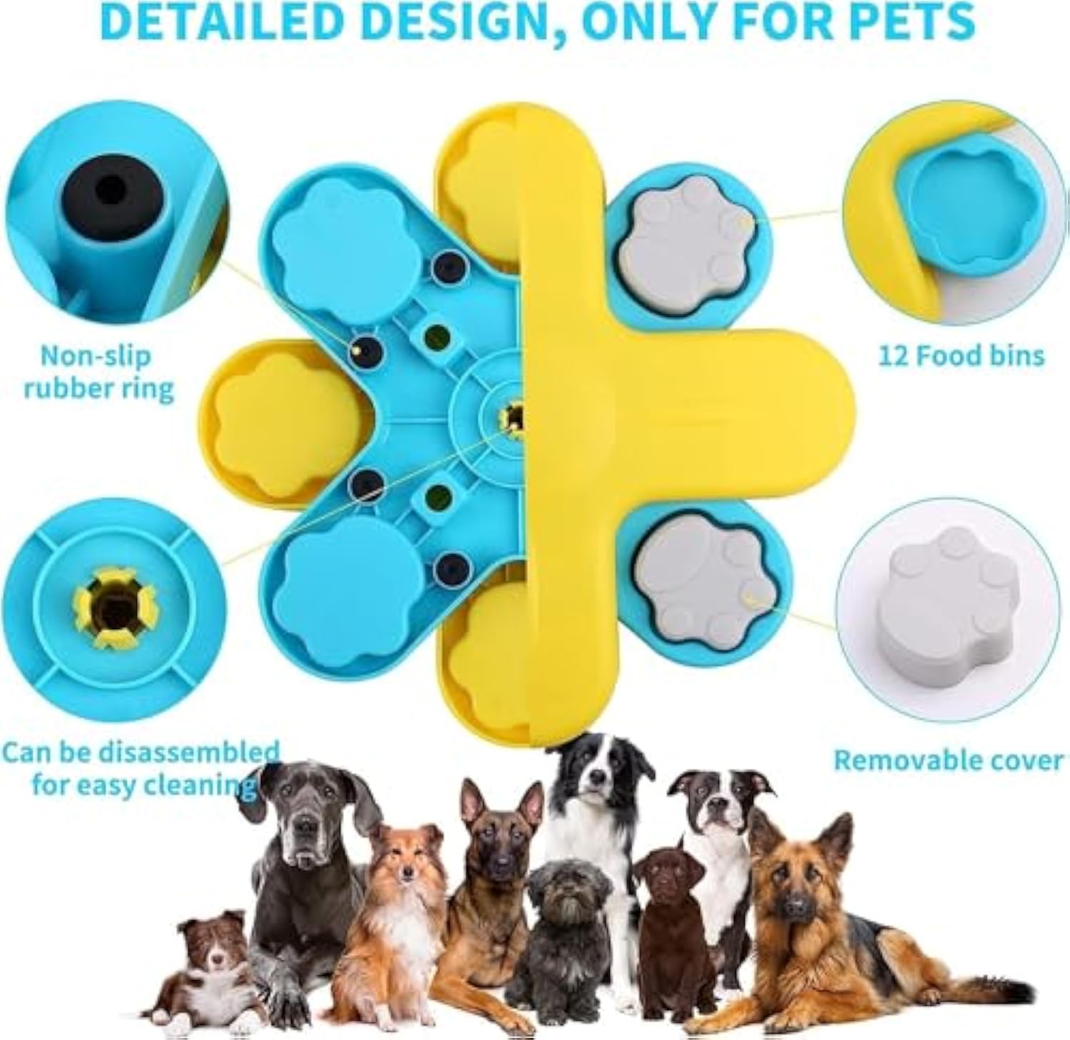 KFX-1482813 Interactive Dog Puzzle Feeder with Adjustable Slow Feeding Mechanism for IQ Training and Enrichment