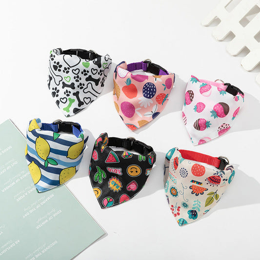 KFX-1482941 Multicolored Floral & Fruit Pattern Dog Drool Towels - Polyester Material, S-L Sizes Available