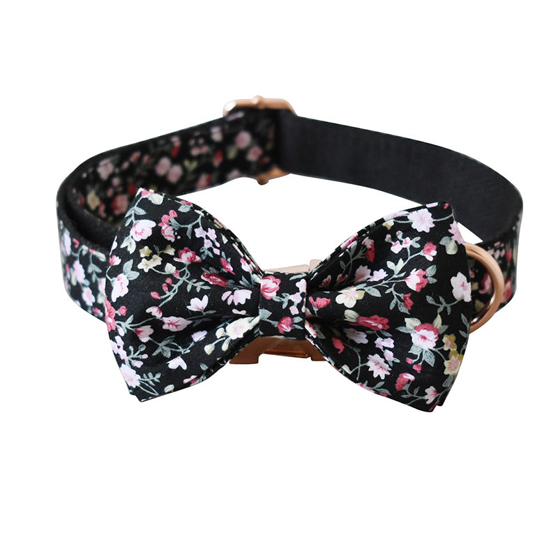 KFX-1485117 Durable Black Flower Polyester Pet Leash and Collar for Dogs and Cats, Adjustable Sizes S-XL