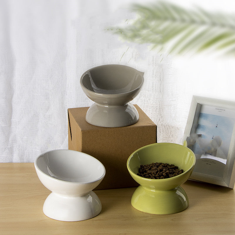 KFX-1485501 Slanted Mouth Ceramic Cat Bowl Designed to Support Cervical Spine - 13CM Diameter