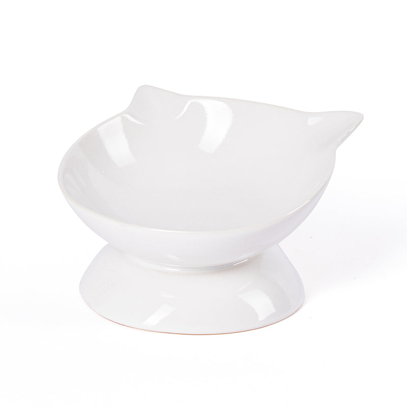 KFX-1485501 Slanted Mouth Ceramic Cat Bowl Designed to Support Cervical Spine - 13CM Diameter