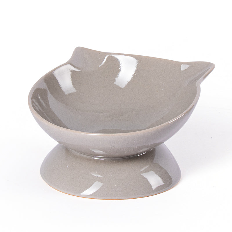 KFX-1485501 Slanted Mouth Ceramic Cat Bowl Designed to Support Cervical Spine - 13CM Diameter