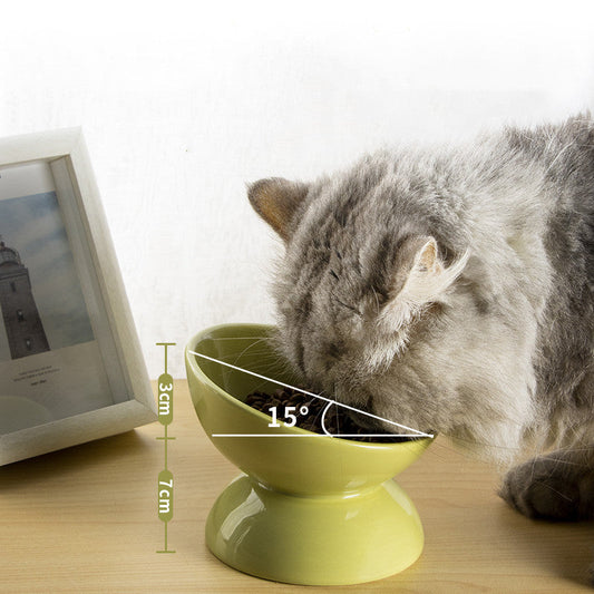 KFX-1485501 Slanted Mouth Ceramic Cat Bowl Designed to Support Cervical Spine - 13CM Diameter