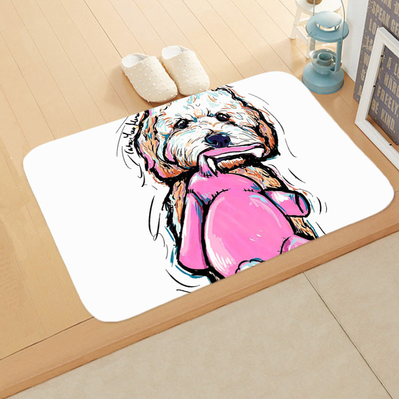 KFX-1487165 Absorbent Non-Slip Flannel Digital Printed Floor Mat for Bathroom and Kitchen, 400mm x 600mm, Animal Pattern