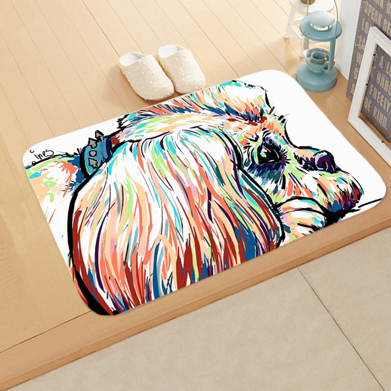 KFX-1487165 Absorbent Non-Slip Flannel Digital Printed Floor Mat for Bathroom and Kitchen, 400mm x 600mm, Animal Pattern