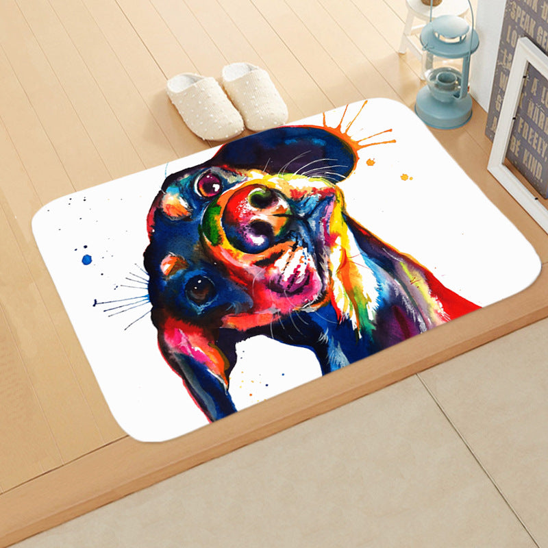 KFX-1487165 Absorbent Non-Slip Flannel Digital Printed Floor Mat for Bathroom and Kitchen, 400mm x 600mm, Animal Pattern