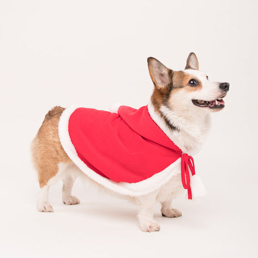 KFX-1489469 Festive Red Christmas Cloak for Dogs and Cats - Cozy Polyester Design, Available in Small and Large Sizes