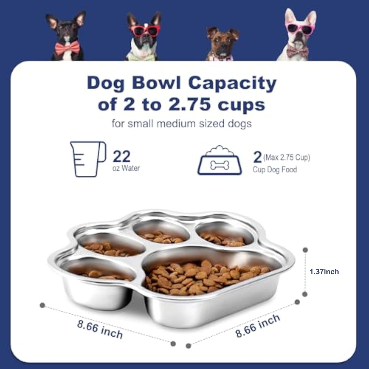 KFX-1491261 Stainless Steel Slow Feeder Dog Bowl for Small to Medium Breeds with Non-Slip Design