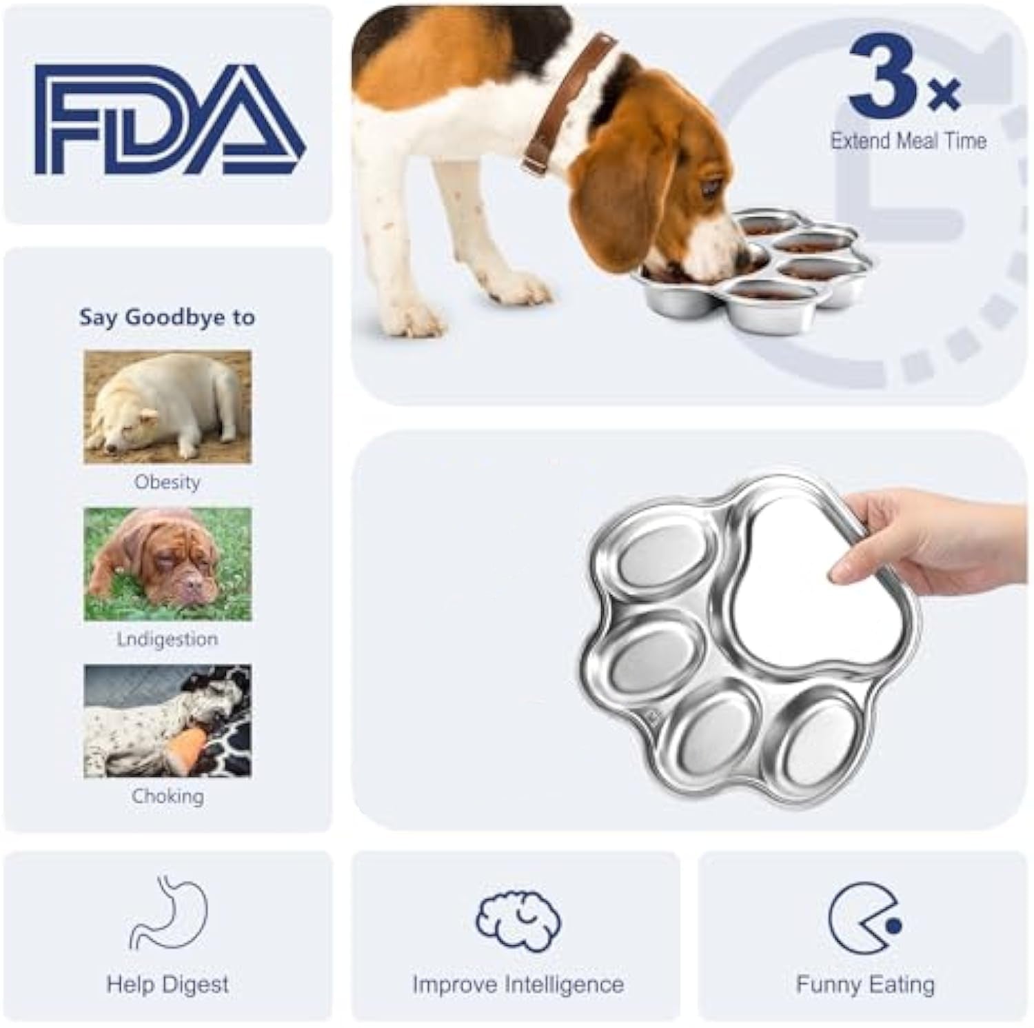 KFX-1491261 Stainless Steel Slow Feeder Dog Bowl for Small to Medium Breeds with Non-Slip Design