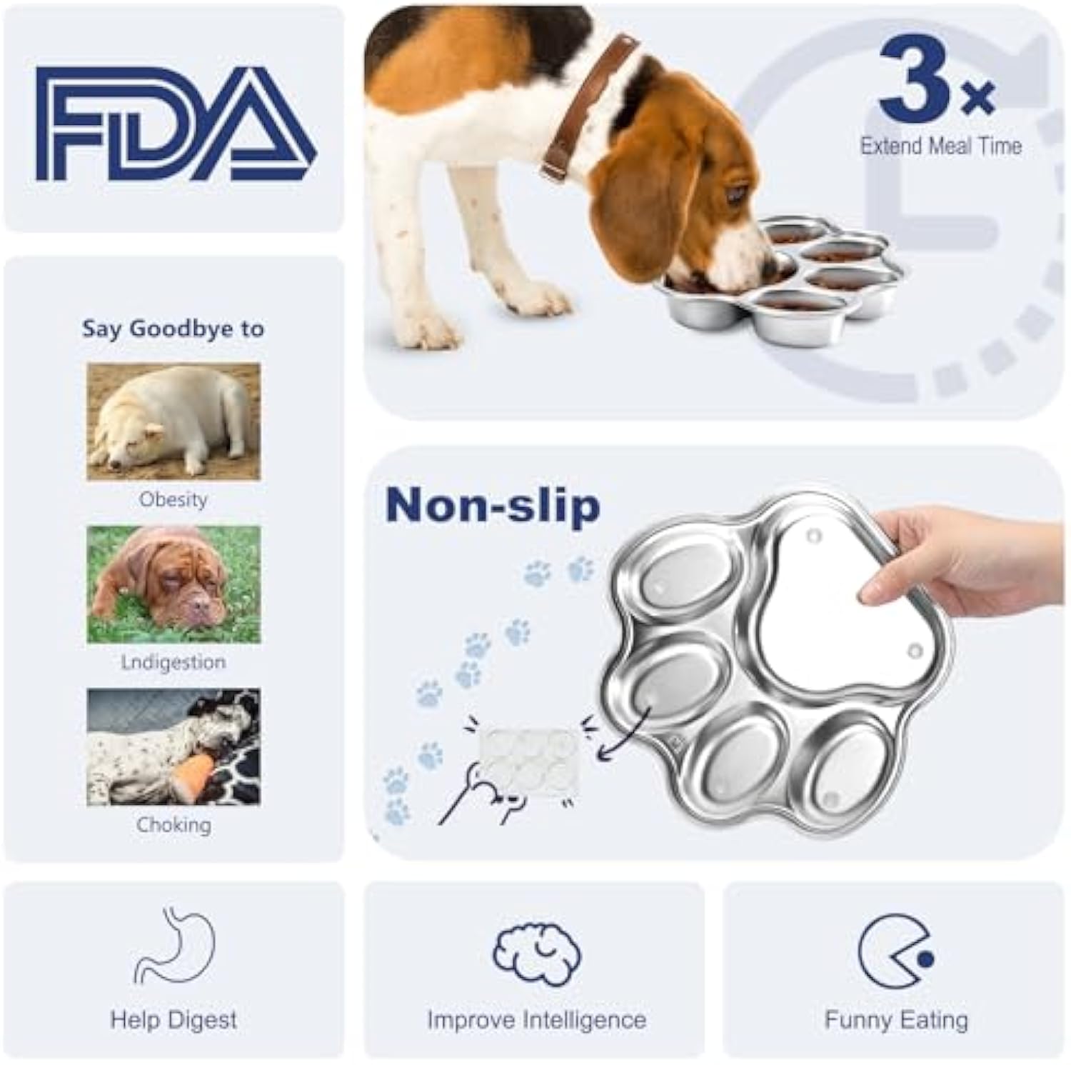 KFX-1491261 Stainless Steel Slow Feeder Dog Bowl for Small to Medium Breeds with Non-Slip Design