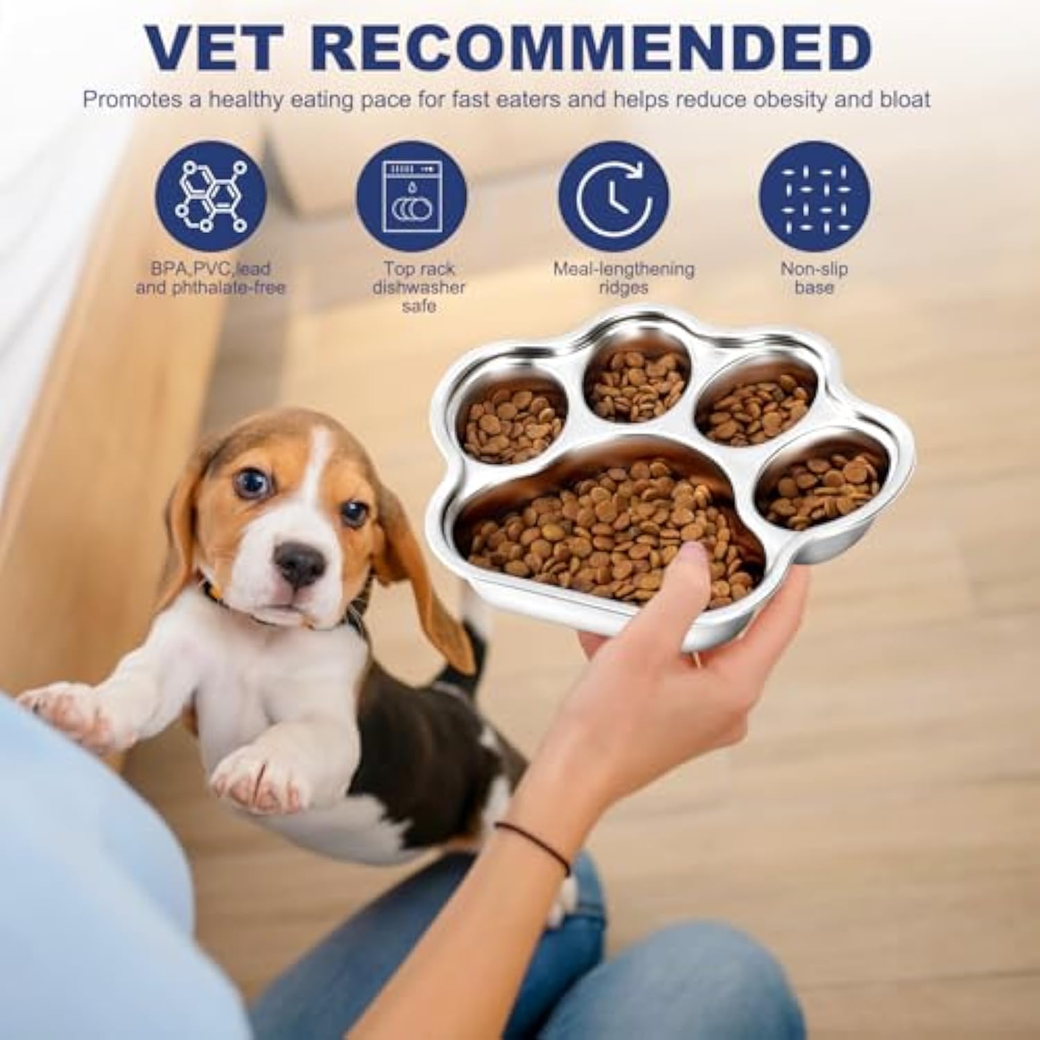 KFX-1491261 Stainless Steel Slow Feeder Dog Bowl for Small to Medium Breeds with Non-Slip Design