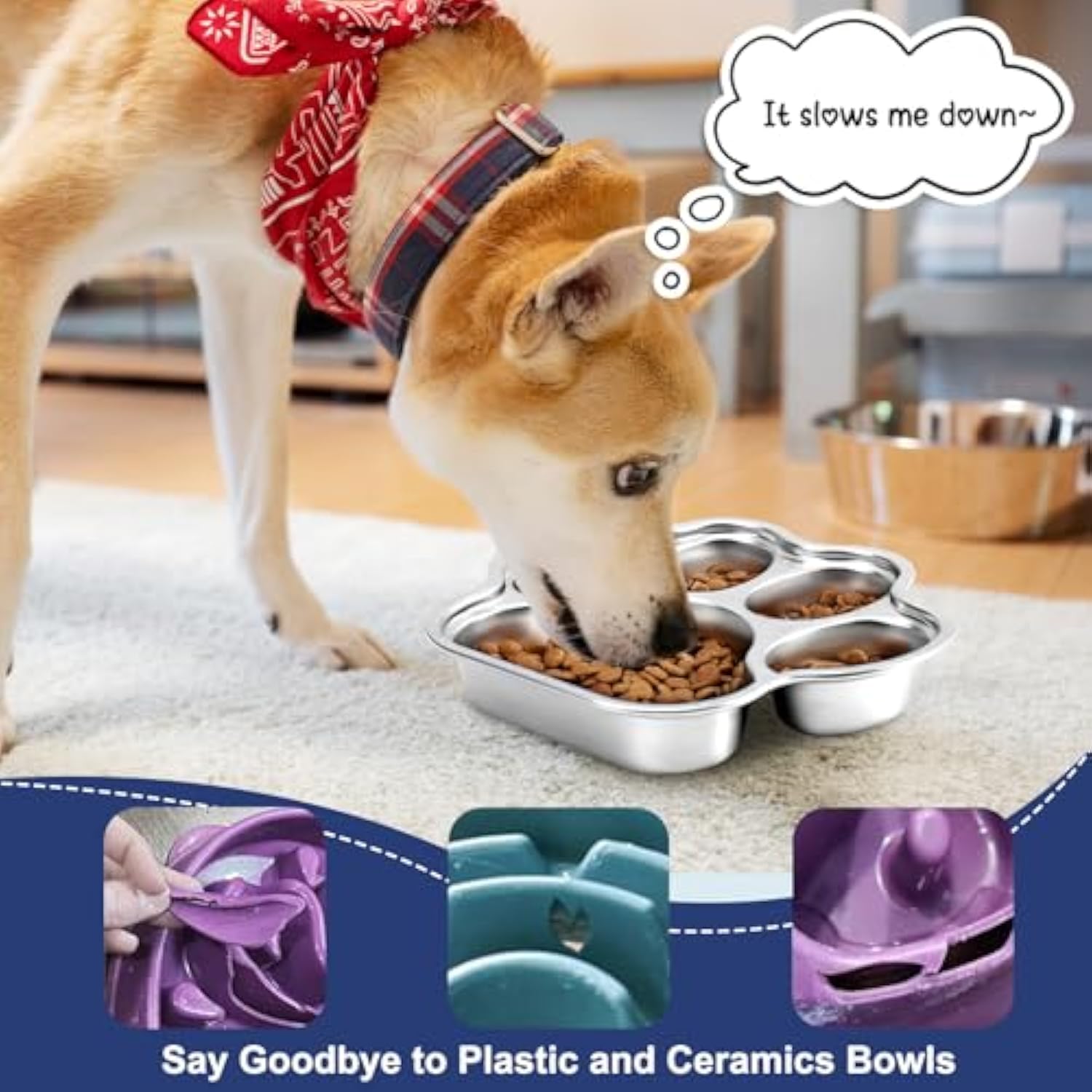 KFX-1491261 Stainless Steel Slow Feeder Dog Bowl for Small to Medium Breeds with Non-Slip Design