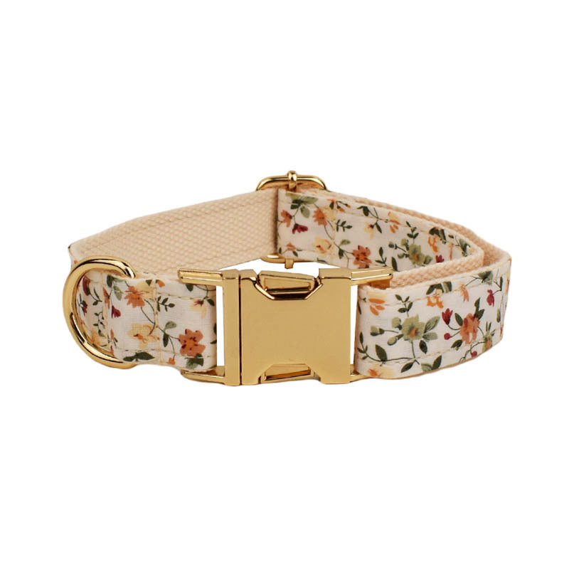 KFX-1492541 Elegant Floral Dog Collar Set with Leash, Bow, Vest, and Poop Bag