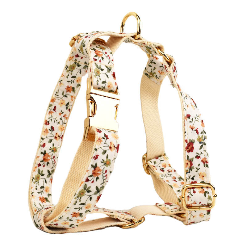 KFX-1492541 Elegant Floral Dog Collar Set with Leash, Bow, Vest, and Poop Bag