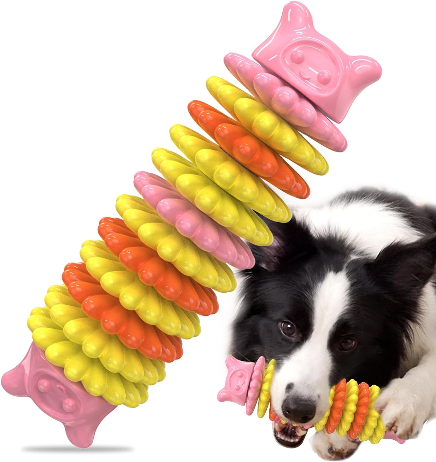 KFX-1494333 Durable Rubber Chew Toy for Aggressive Dogs - Caterpillar Shape for Dental Health and Interactive Play