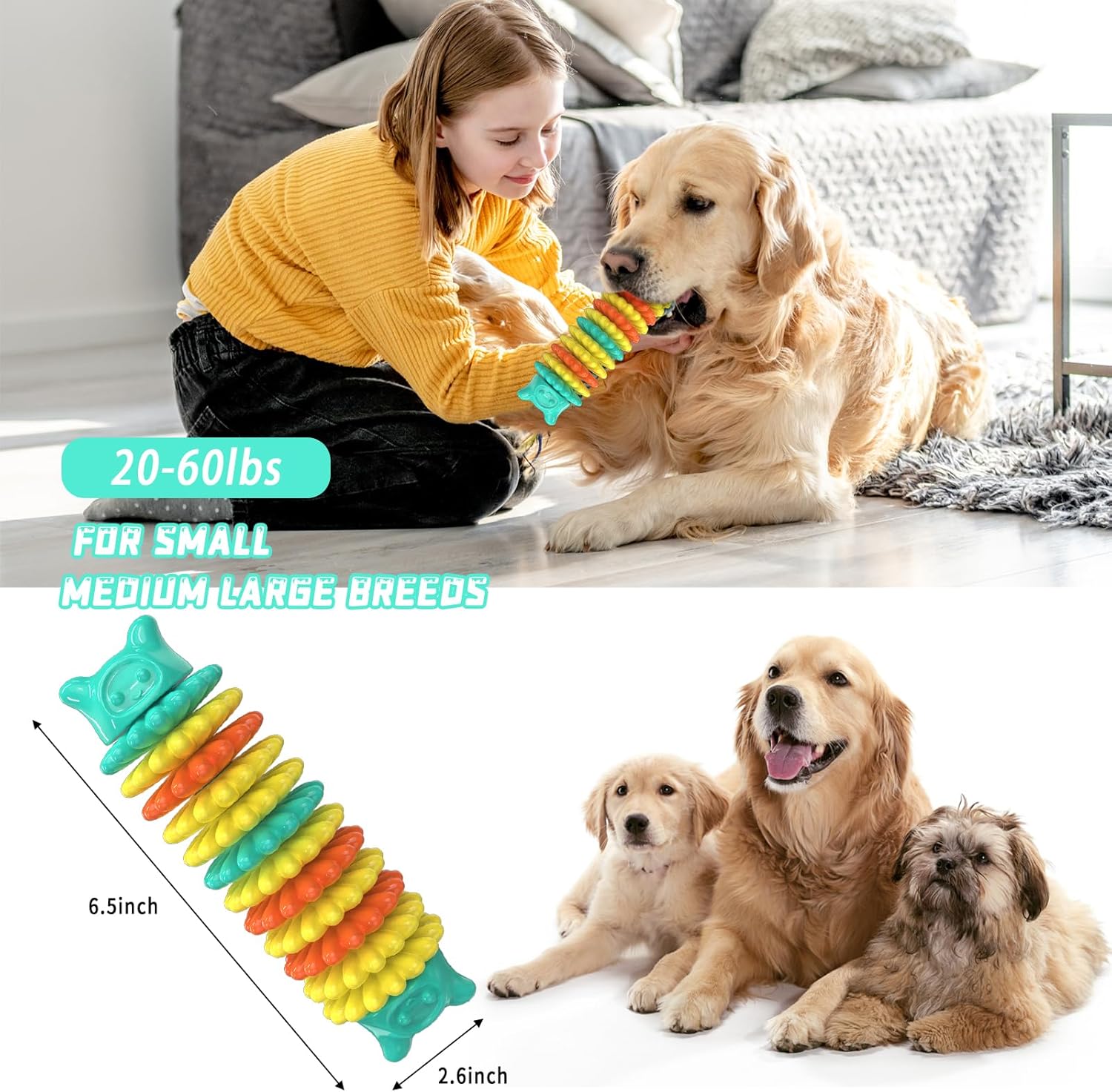 KFX-1494333 Durable Rubber Chew Toy for Aggressive Dogs - Caterpillar Shape for Dental Health and Interactive Play