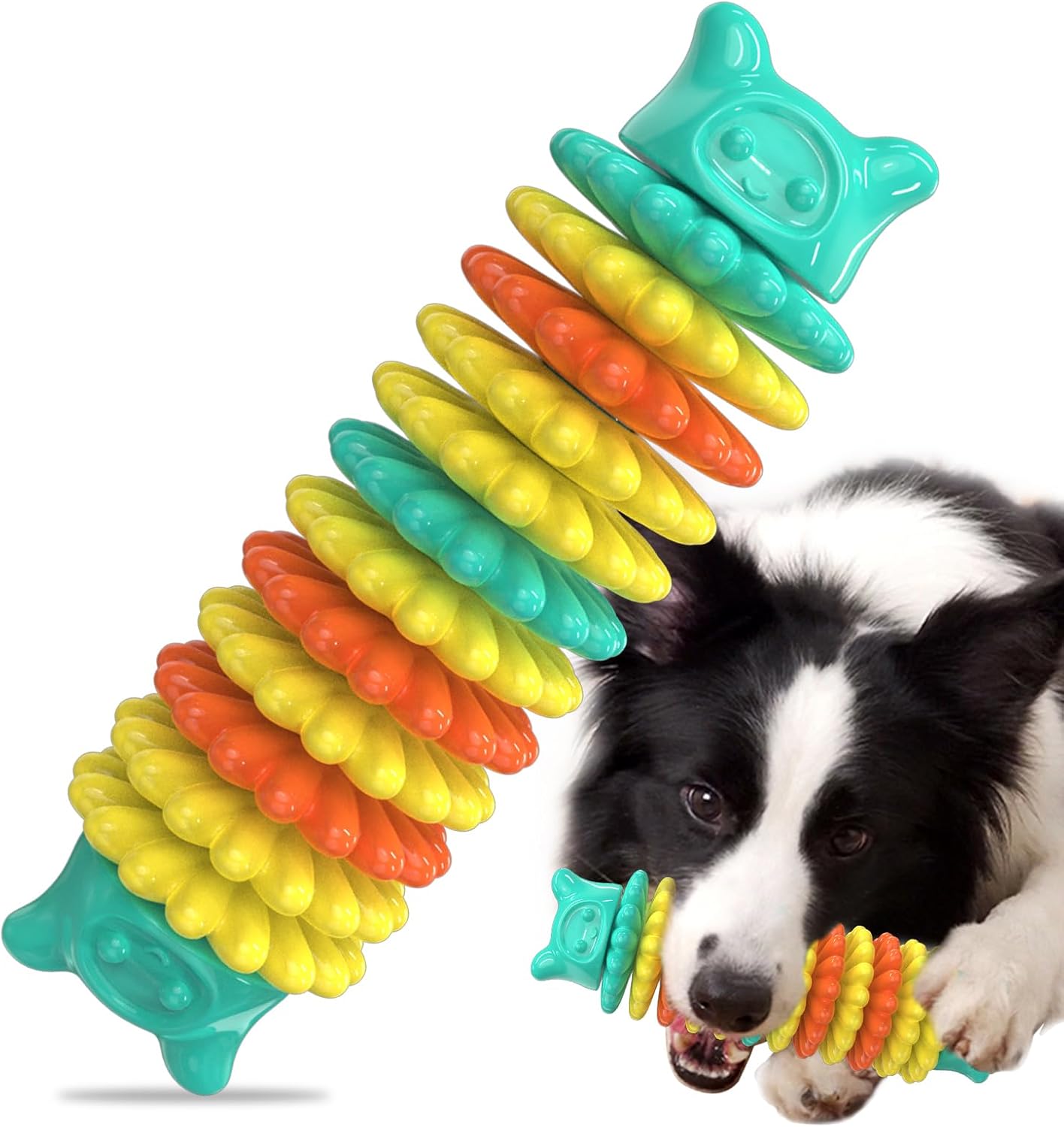 KFX-1494333 Durable Rubber Chew Toy for Aggressive Dogs - Caterpillar Shape for Dental Health and Interactive Play