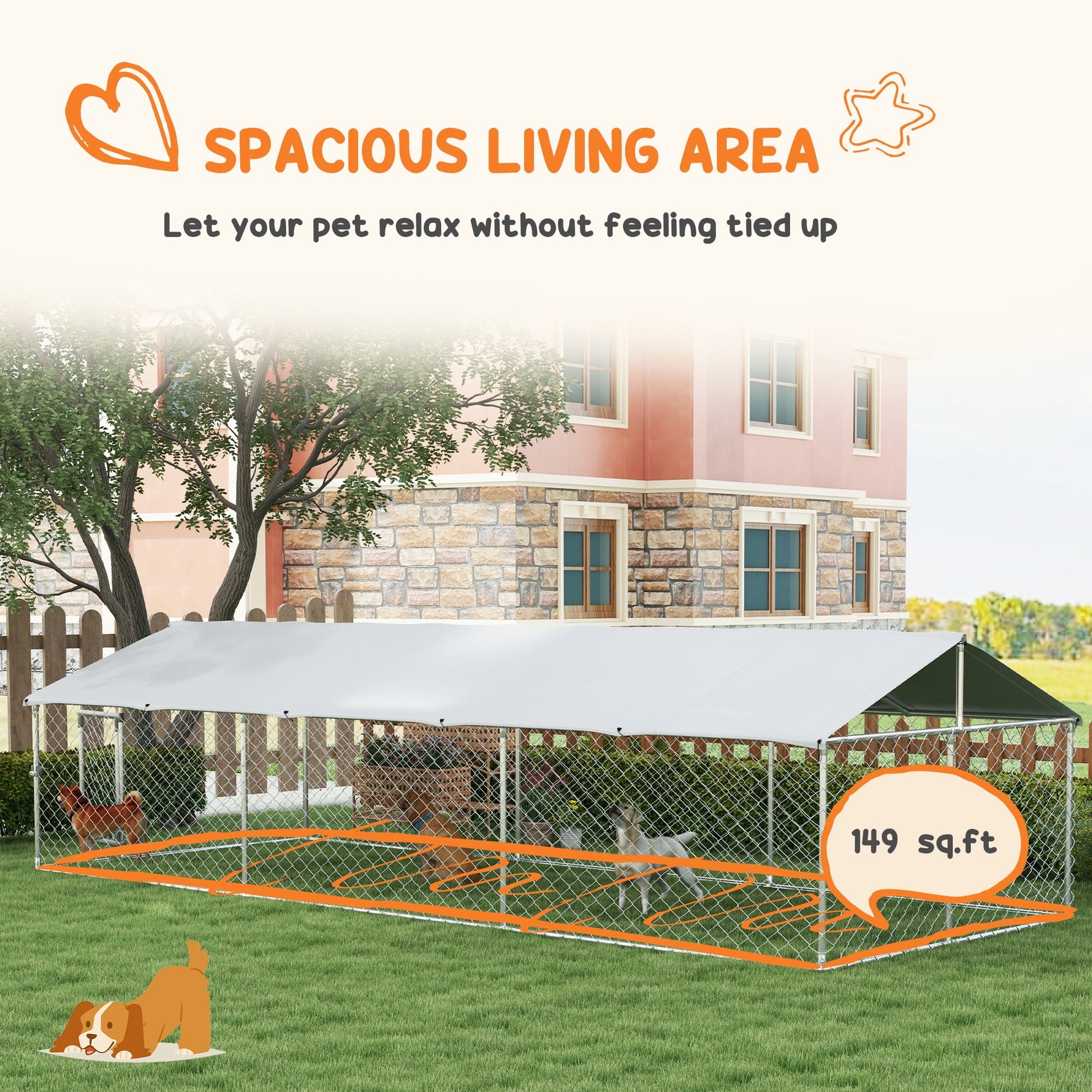 KFX-1494717 Large Outdoor Dog Kennel with Waterproof UV-Resistant Roof for Comfort and Safety