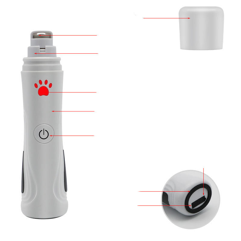 KFX-1494845 USB Rechargeable Pet Nail Trimmer with Diamond Grinding Head and Ergonomic Design for Cats and Dogs