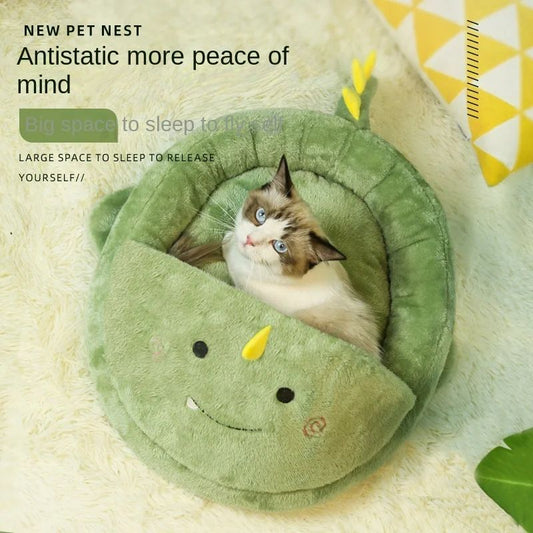 KFX-1495101 Cartoon Animal Semi-Closed Pet Bed for Cats and Dogs - Warm & Cozy Mattress, 50x45x7cm