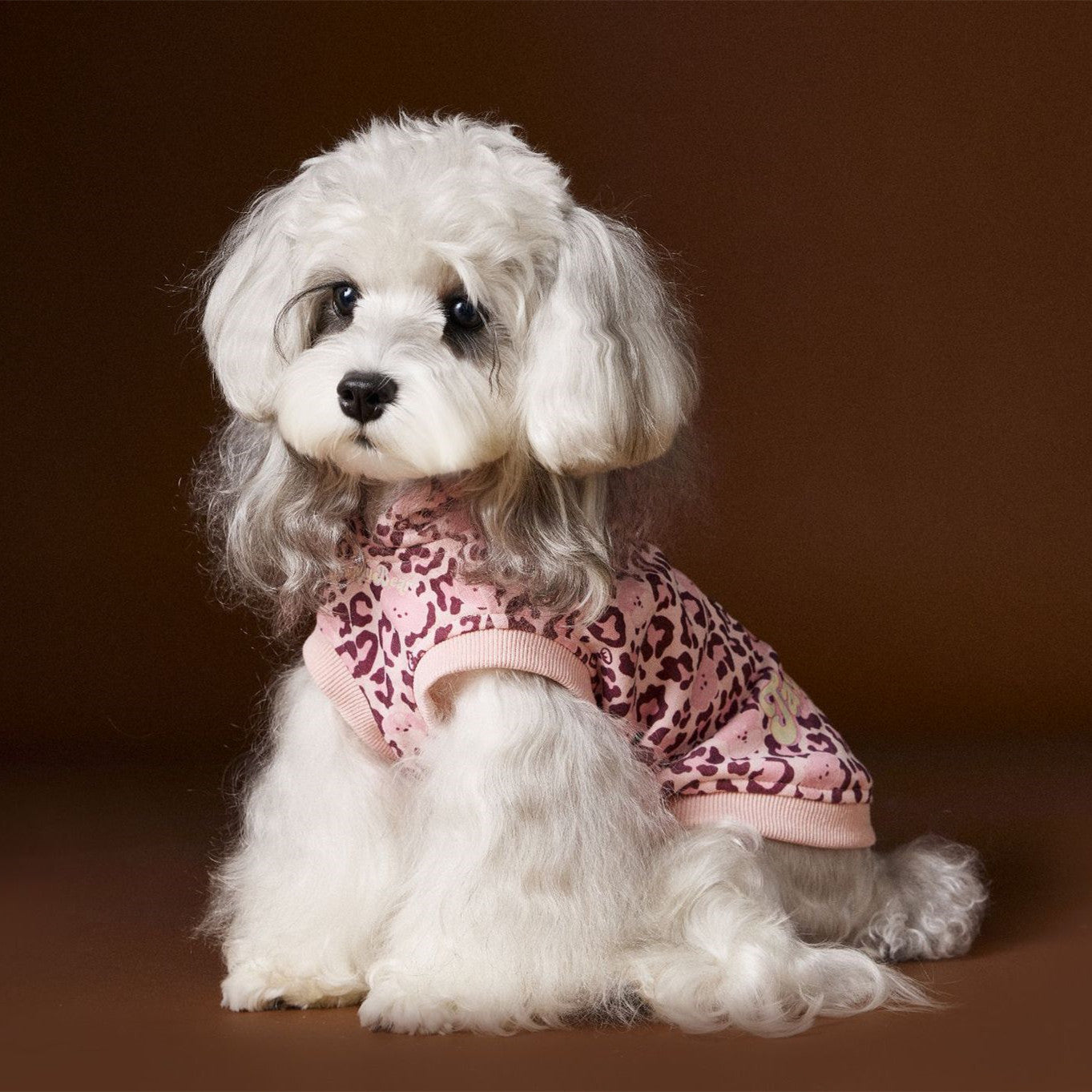 KFX-1495613 Leopard Print Hooded Sleeveless Sweater for Pets in Coffee and Pink