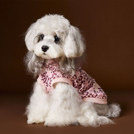 KFX-1495613 Leopard Print Hooded Sleeveless Sweater for Pets in Coffee and Pink