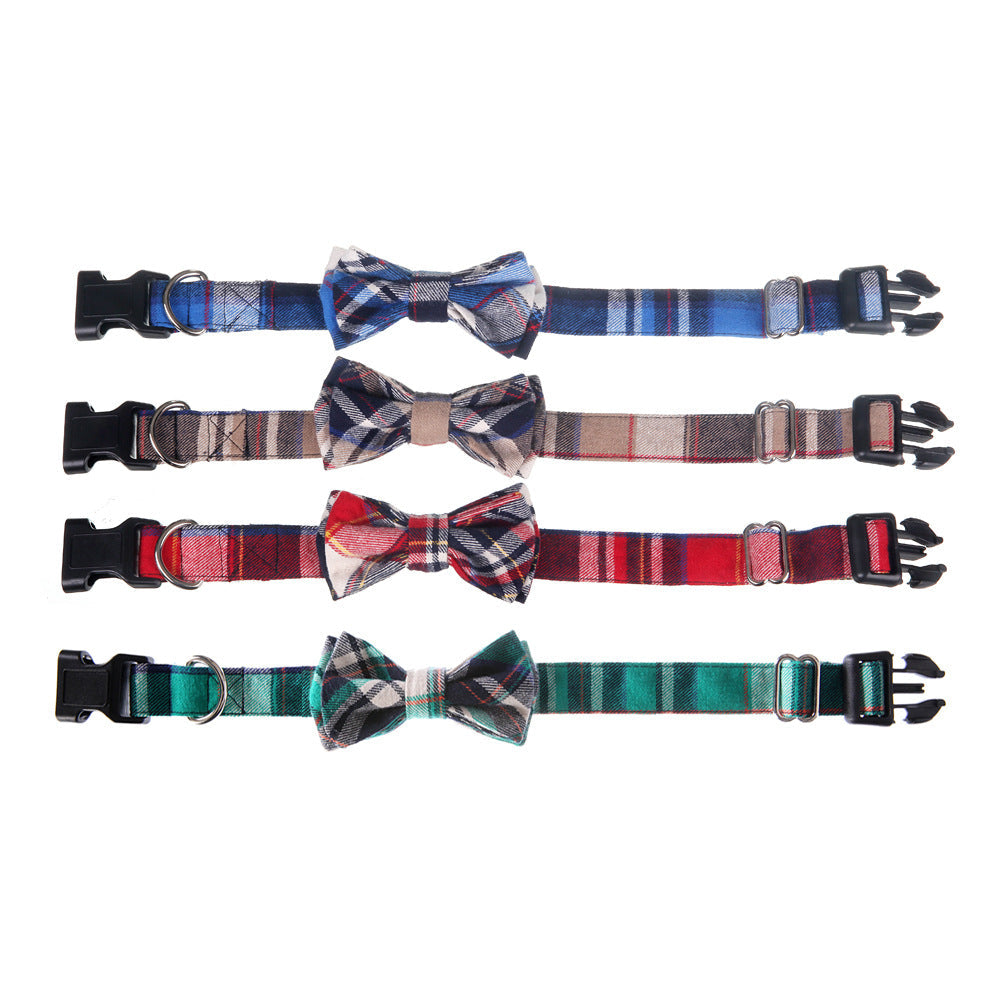 KFX-1498813 Grid Pattern Pet Bow Collar for Small and Medium Dogs, Adjustable Neck Size