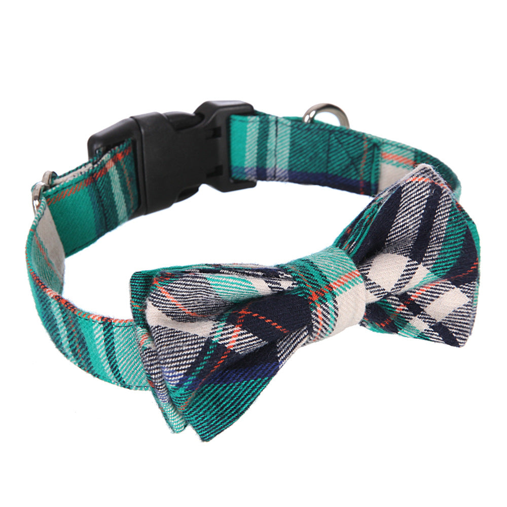 KFX-1498813 Grid Pattern Pet Bow Collar for Small and Medium Dogs, Adjustable Neck Size