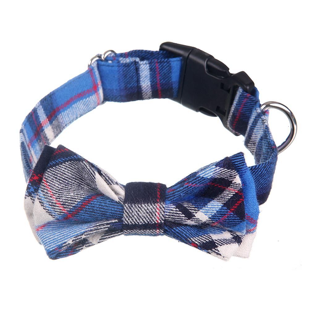 KFX-1498813 Grid Pattern Pet Bow Collar for Small and Medium Dogs, Adjustable Neck Size