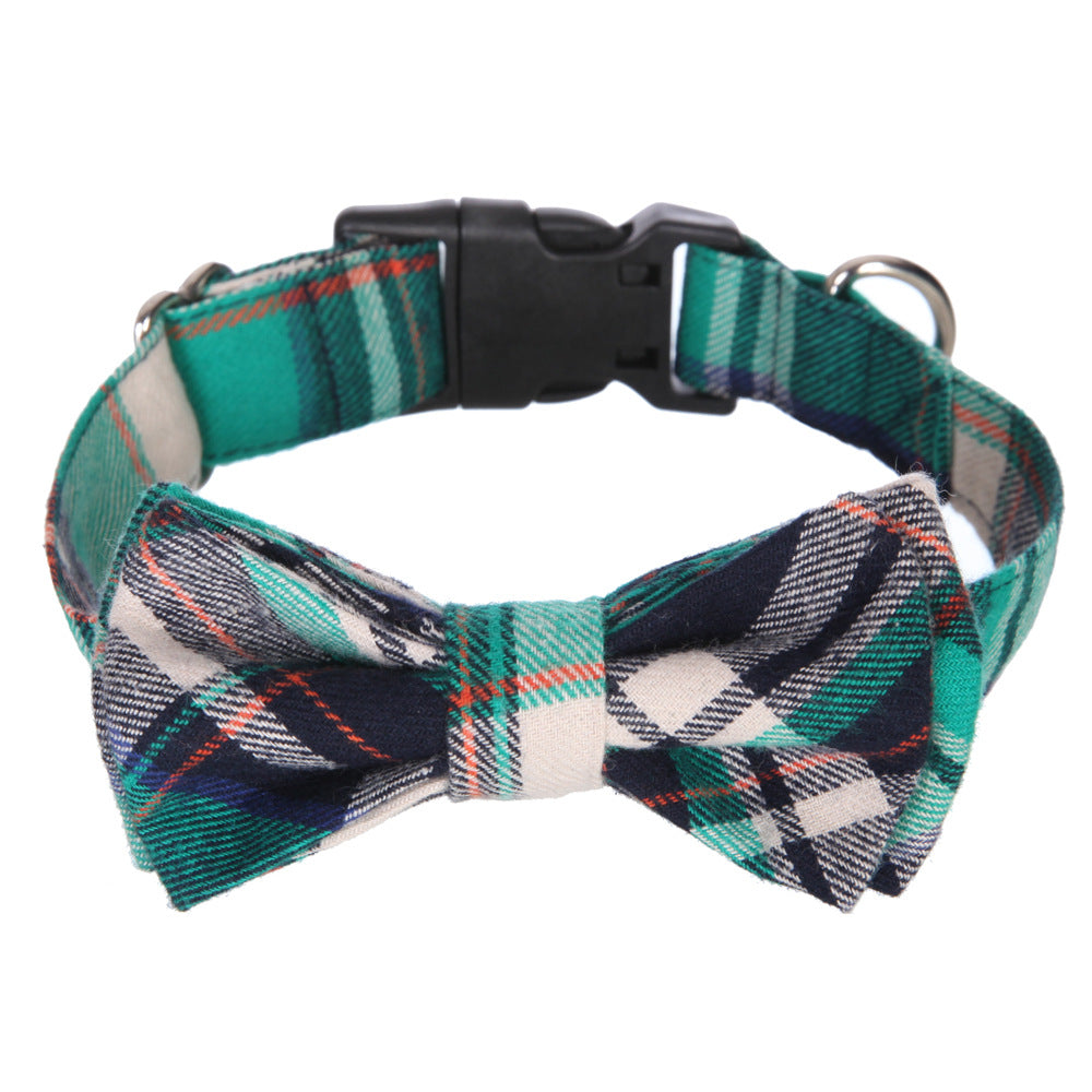 KFX-1498813 Grid Pattern Pet Bow Collar for Small and Medium Dogs, Adjustable Neck Size