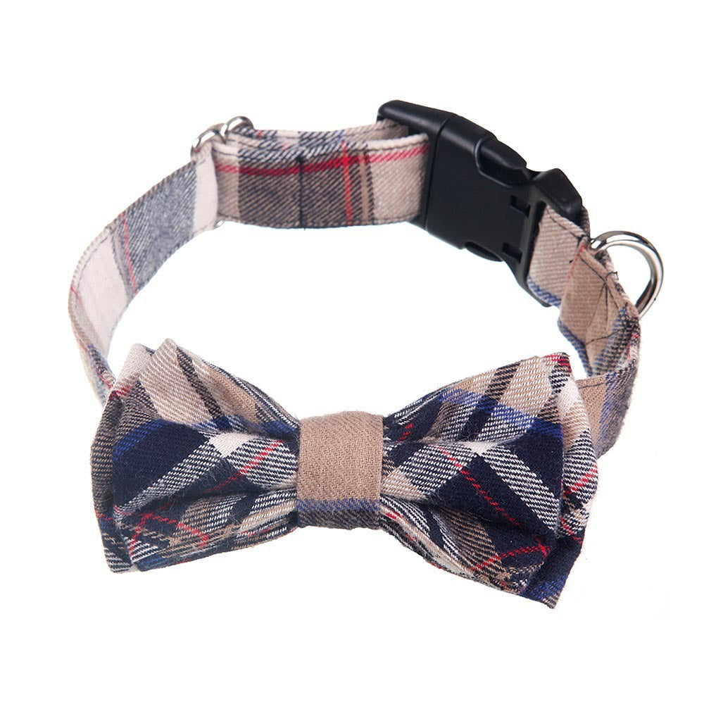 KFX-1498813 Grid Pattern Pet Bow Collar for Small and Medium Dogs, Adjustable Neck Size
