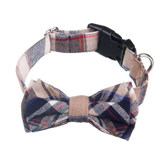 KFX-1498813 Grid Pattern Pet Bow Collar for Small and Medium Dogs, Adjustable Neck Size