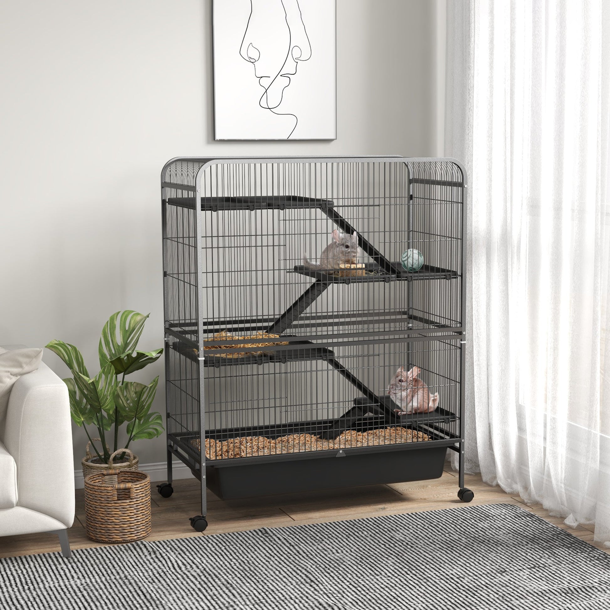 KFX-1500477 Five-Tier Small Animal Cage with Ramps and Removable Tray, 53.5"H Metal Ferret Habitat