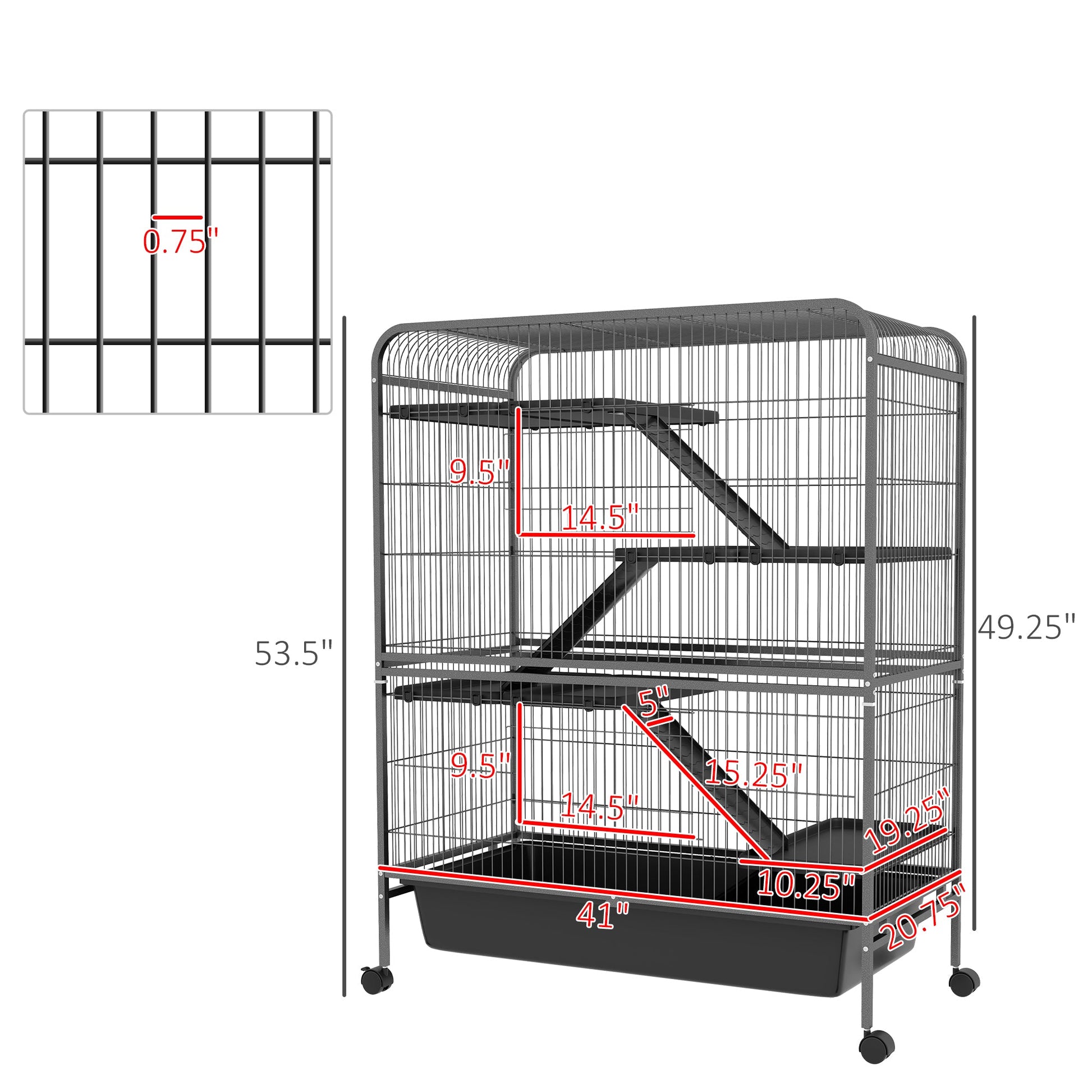 KFX-1500477 Five-Tier Small Animal Cage with Ramps and Removable Tray, 53.5"H Metal Ferret Habitat