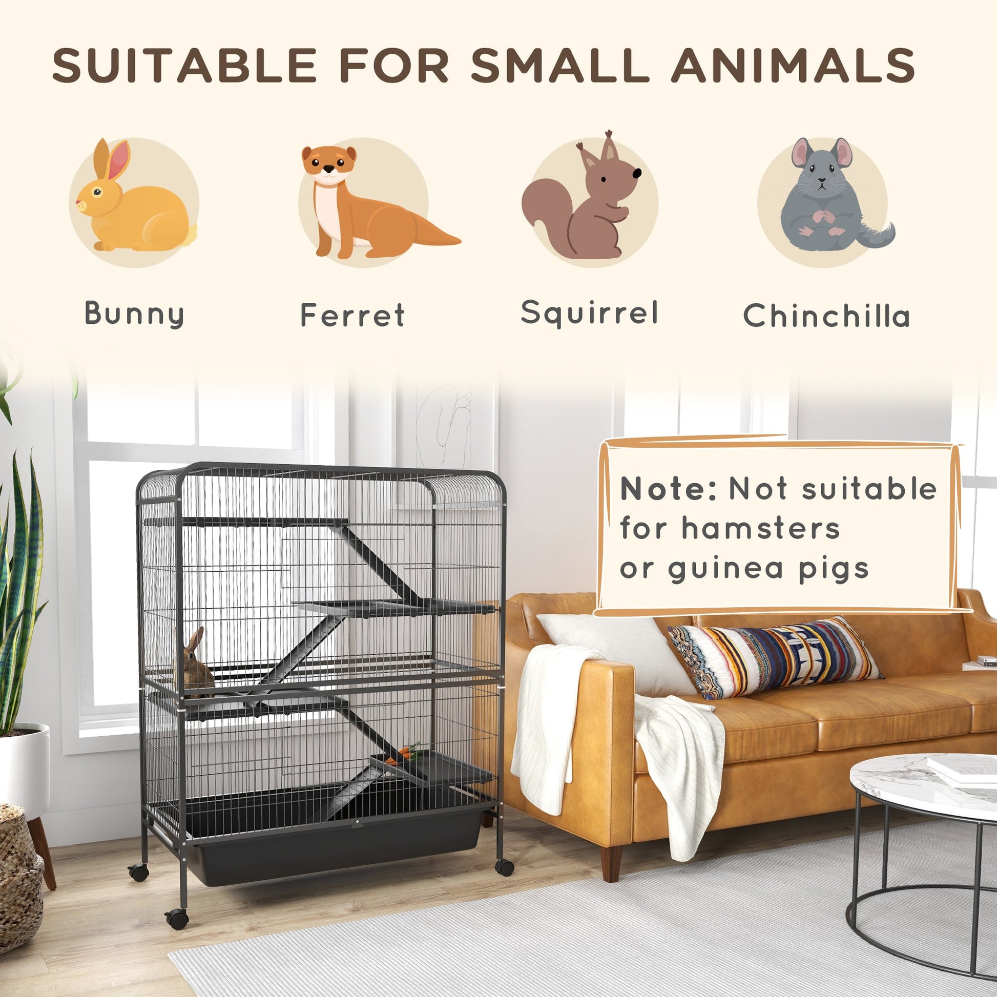 KFX-1500477 Five-Tier Small Animal Cage with Ramps and Removable Tray, 53.5"H Metal Ferret Habitat