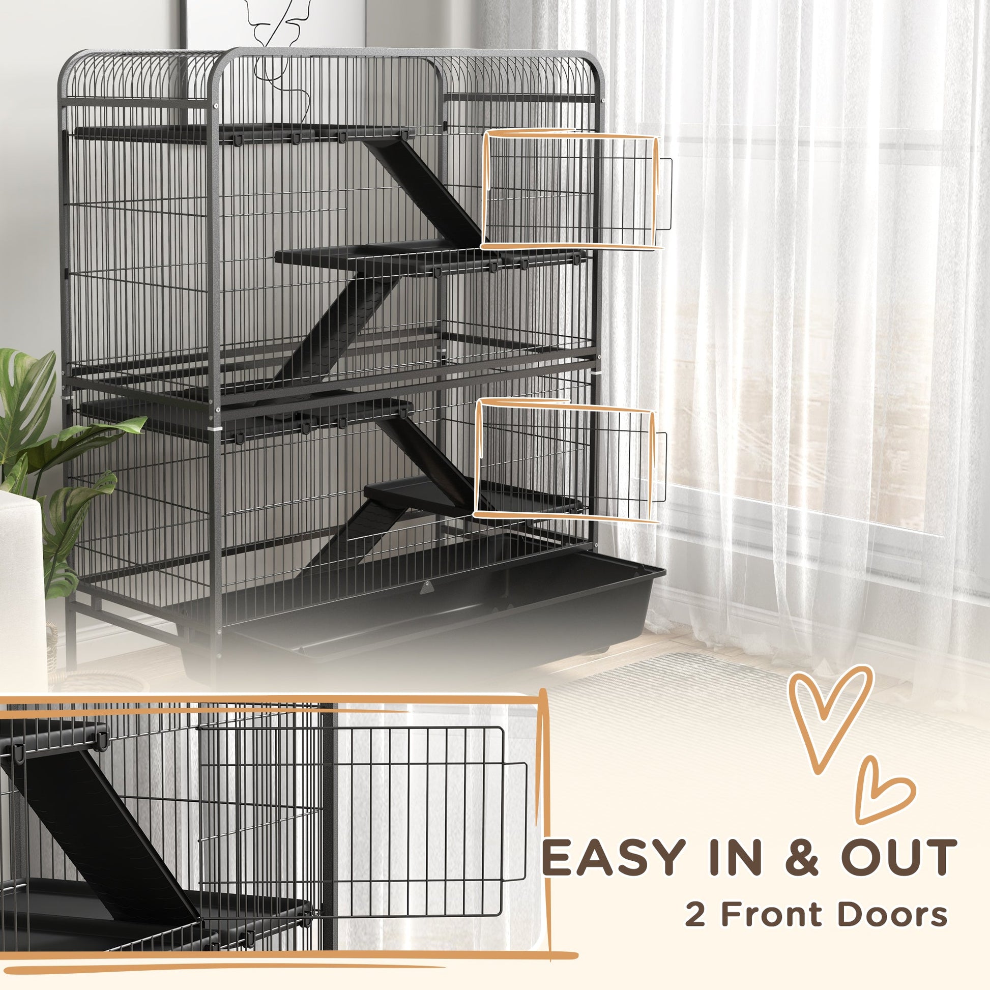 KFX-1500477 Five-Tier Small Animal Cage with Ramps and Removable Tray, 53.5"H Metal Ferret Habitat
